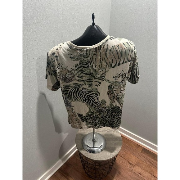 Vintage Judy Knapp Tiger Leopard T-Shirt Pocket wiith Shoulder Pads - Picture 3 of 5